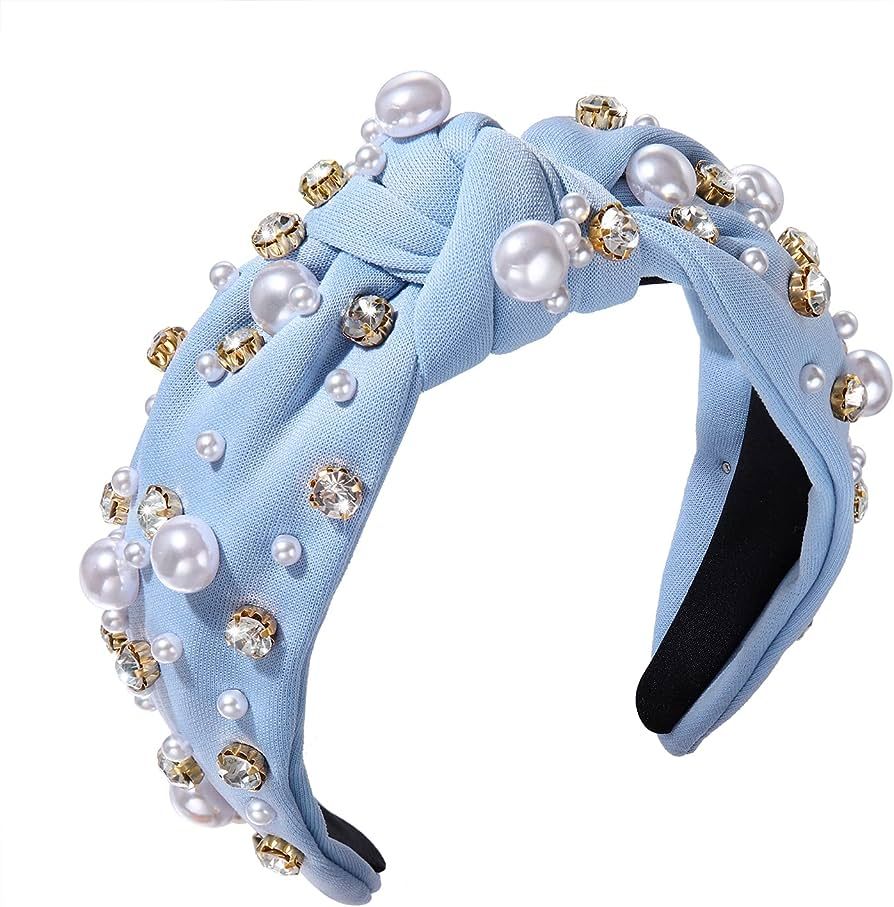 Amazon.com : Pearl Knotted Headband for Women White Pearl Rhinestone Crystal Jeweled Embellished ... | Amazon (US)