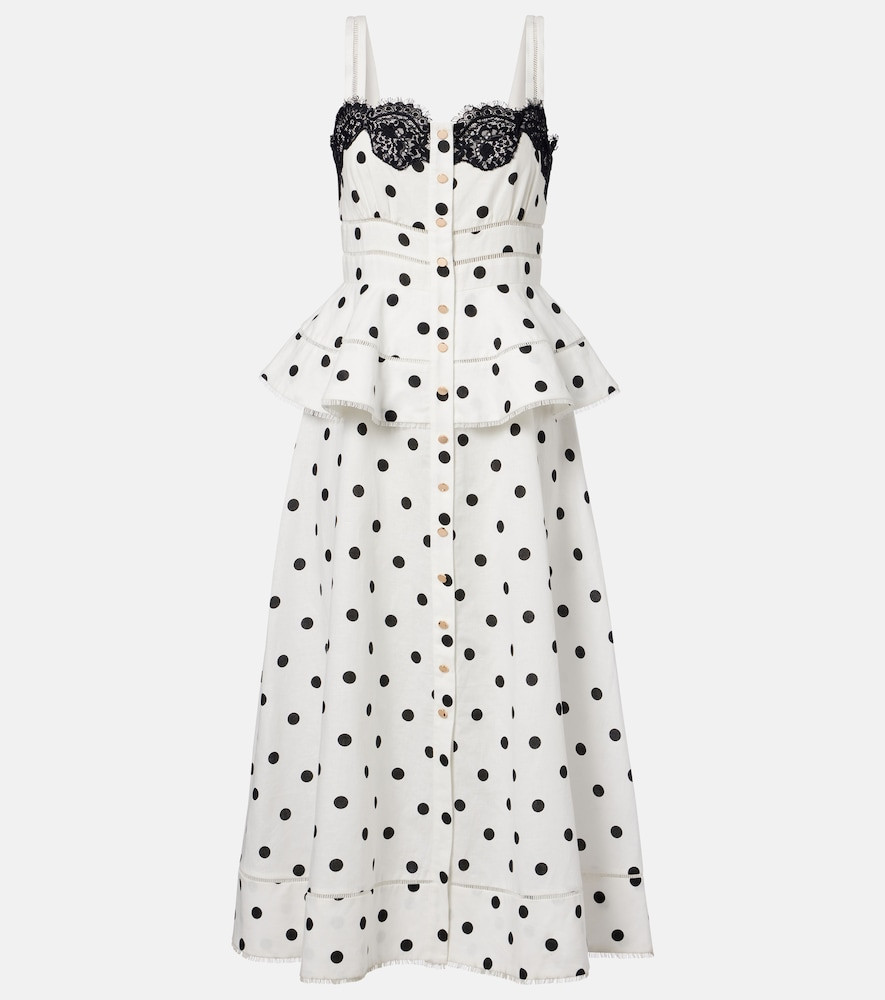 Self-Portrait Polka-dot linen and cotton midi dress | Mytheresa (UK)