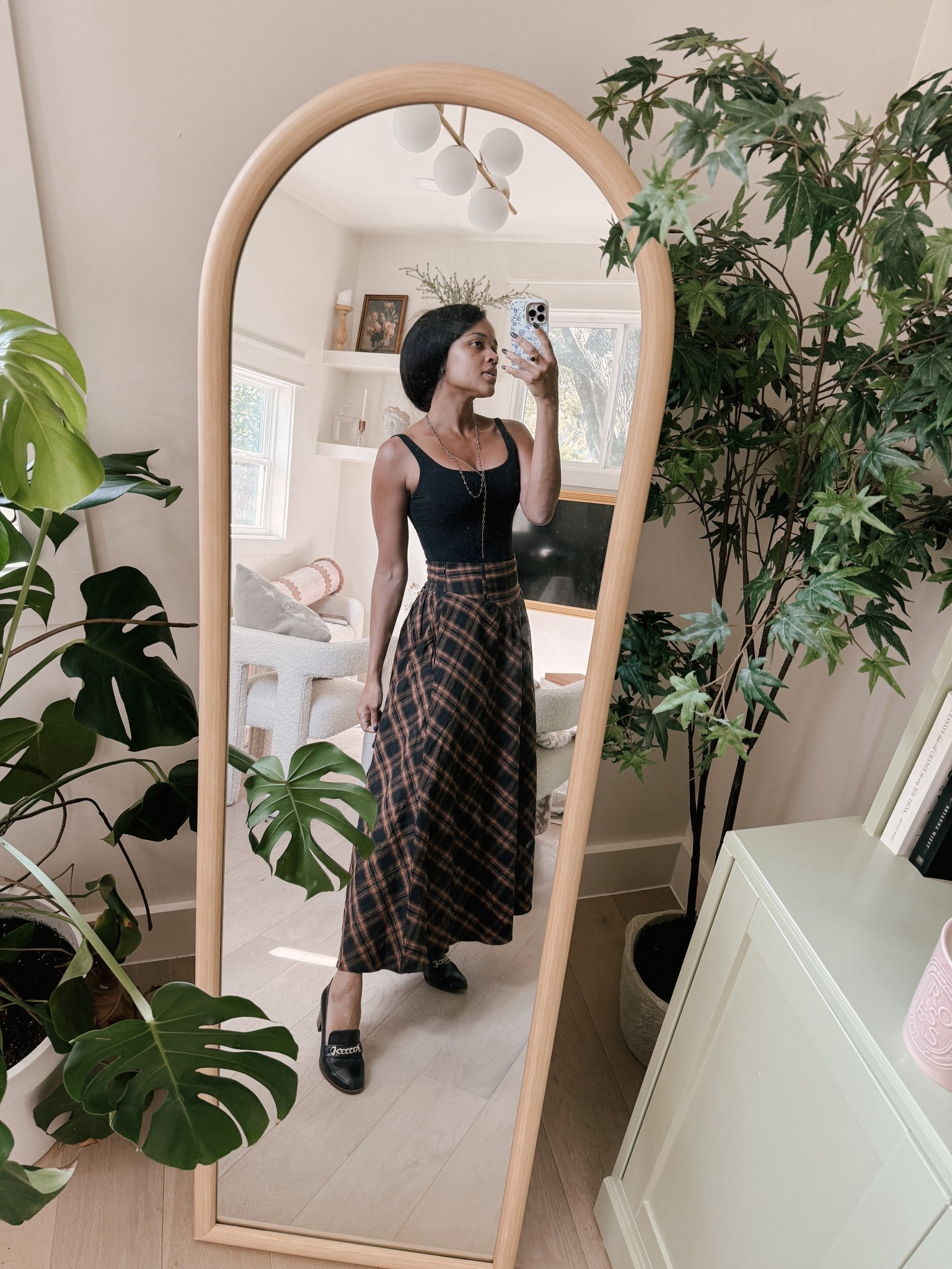 Favorite fall skirt for the season.  🍂
Midi skirt
Plaid
Lace up
Black bodysuit 
Fall ootd
Autumn outfits 
black leather loafers with mid-heel
Classic pump style 
loafer pumps
Amazon finds 

#LTKHalloween #LTKFindsUnder50 #LTKSeasonal