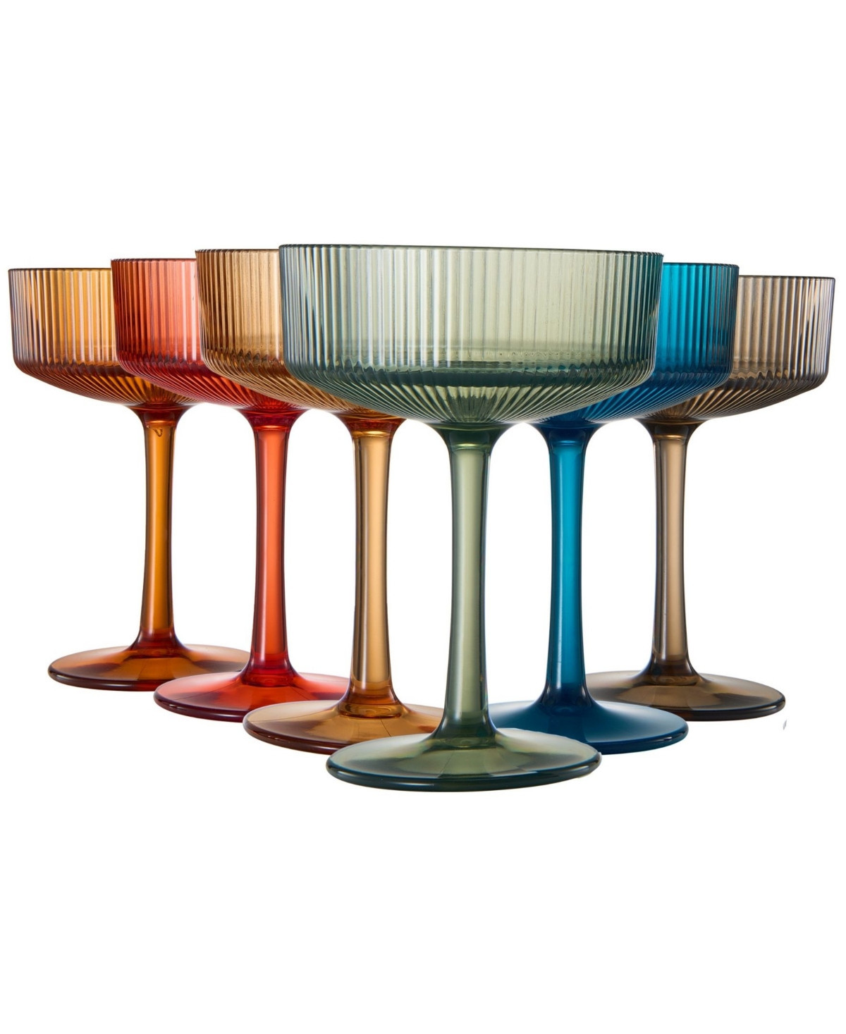 The Wine Savant Khen Shatterproof Acrylic Ribbed Classic Art Deco Coupe Glasses Set of 6 - Multicolor | Macy's