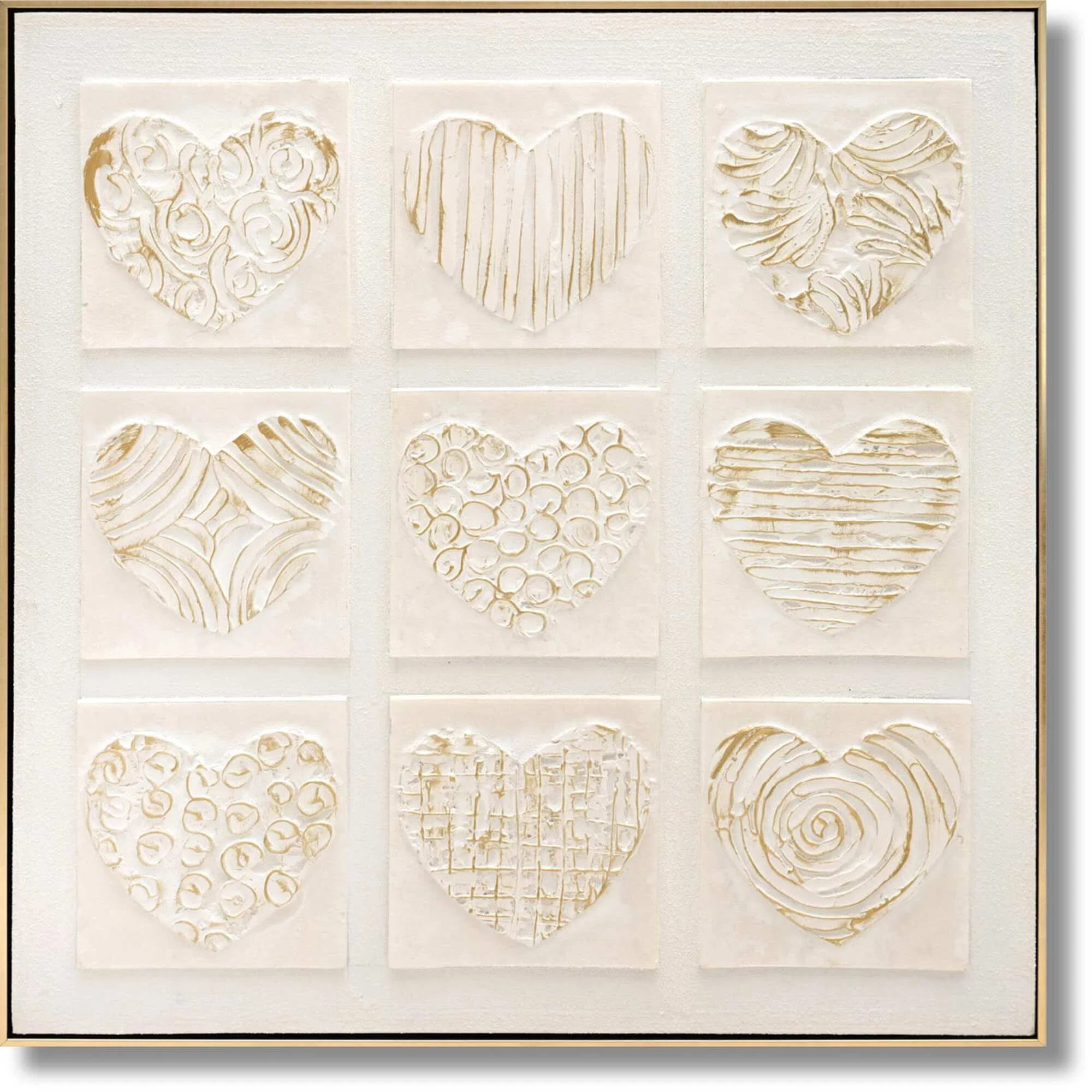 Textured Whisper Hearts Canvas Wall Art - 32" x 32" - Gold Frame | Wayfair | Wayfair North America