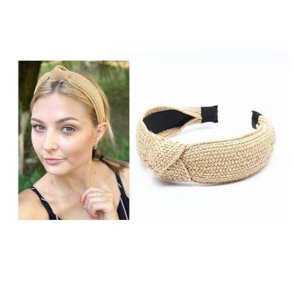 Straw Headbands Womens Fashion Hair Accessories Twist Knot Wide Hand Knitted Statement Summer Ret... | Amazon (US)