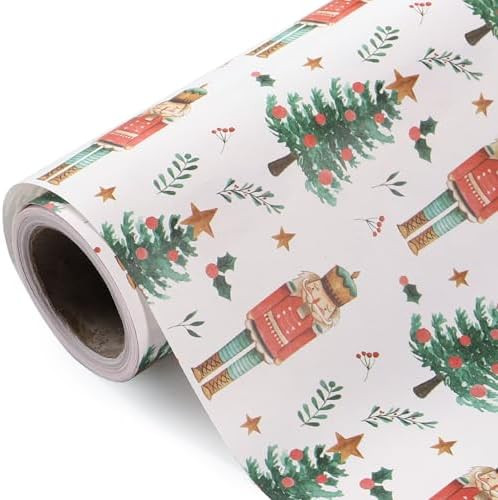 WRAPAHOLIC Kraft Nutcracker Christmas Wrapping Paper - Mini Roll - 17 Inch x 33 Feet - Nutcracker... | Amazon (US)