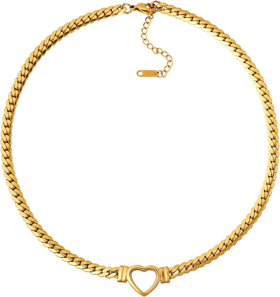 Sacina Gargantilla de corazón, collar de acero inoxidable, gargantilla para mujer, collar de cor... | Amazon (US)