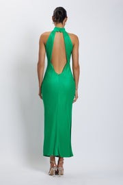 Claire Satin Drape Back Maxi Dress - Green | MESHKI US