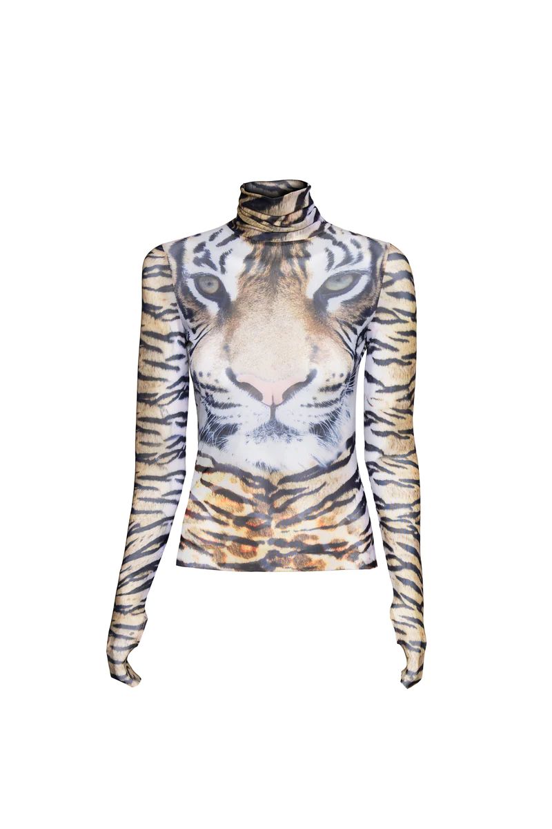 Zadie Power Mesh Turtleneck Top - Wild Tiger | ShopAFRM