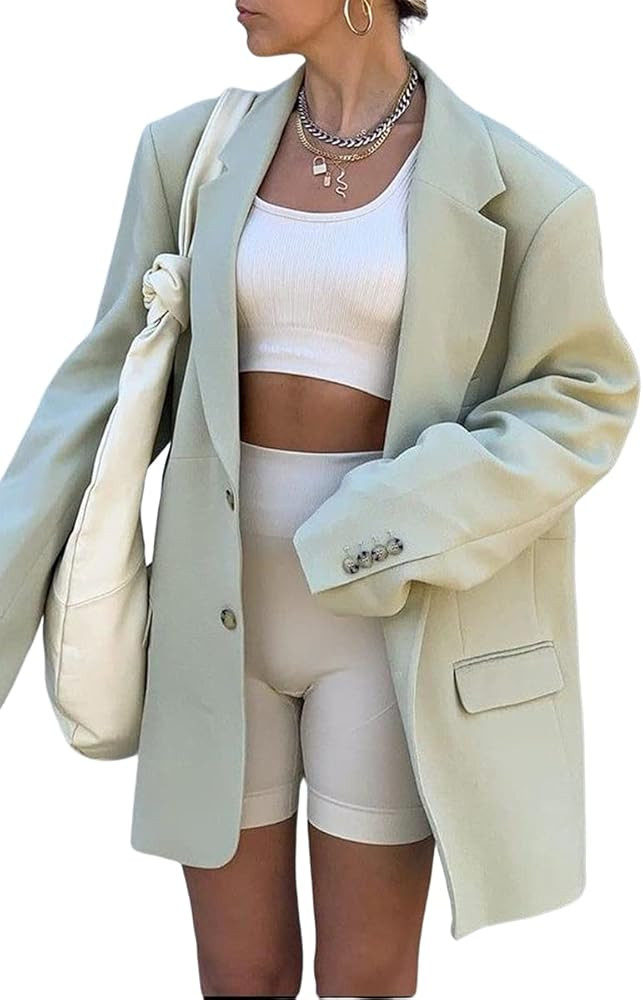 Grlasen Women Casual Elegant Long Sleeve Oversized Lapel Blazers Open Front Solid Work Office Jacket | Amazon (US)