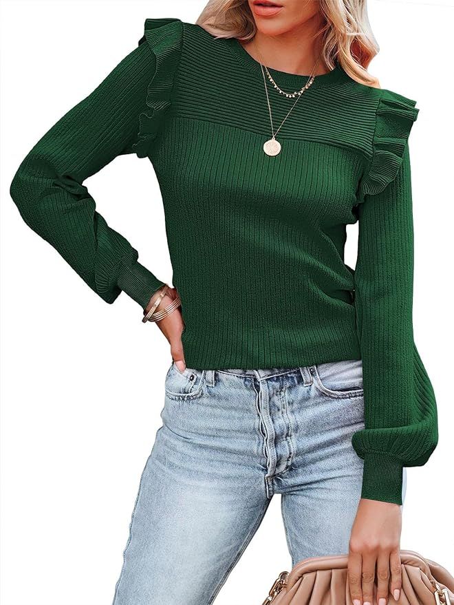 Prinbara Women Crewneck Long Sleeve Crop Basic Top Pullover Knitted Sweaters | Amazon (US)