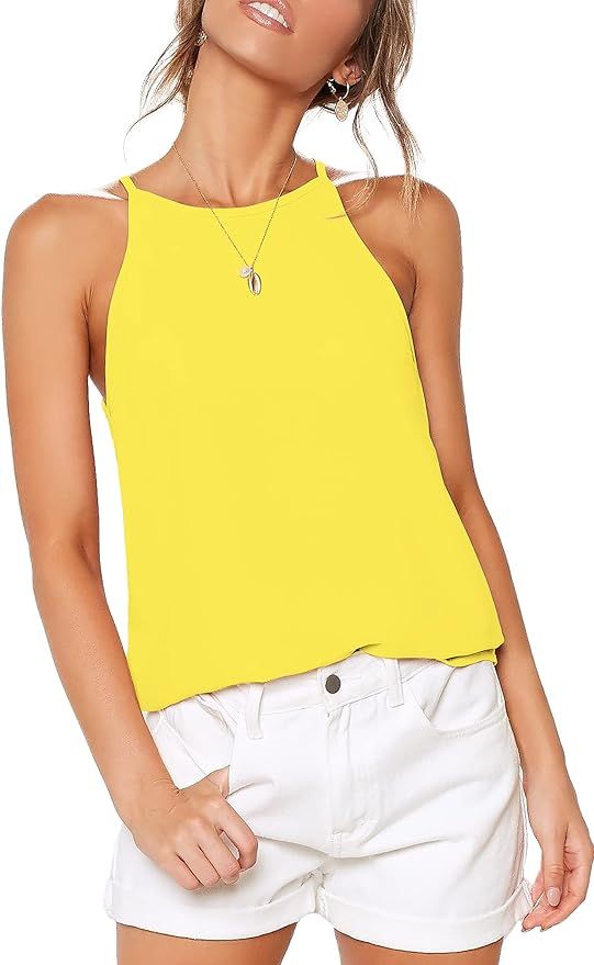 LouKeith Womens Tops Sleeveless Halter Racerback Summer Basic Tee Shirts Cami Tank Tops Beach Blo... | Amazon (US)