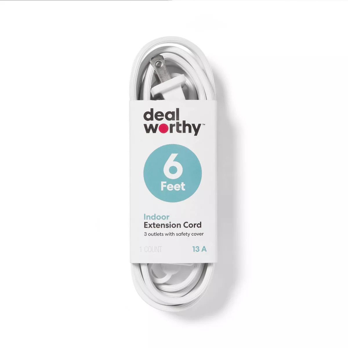 6' 3 Outlet Indoor Extension Cord White - Dealworthy™: 6 ft, 16 AWG, 13 Amp, Flat, Small, 2 Con... | Target