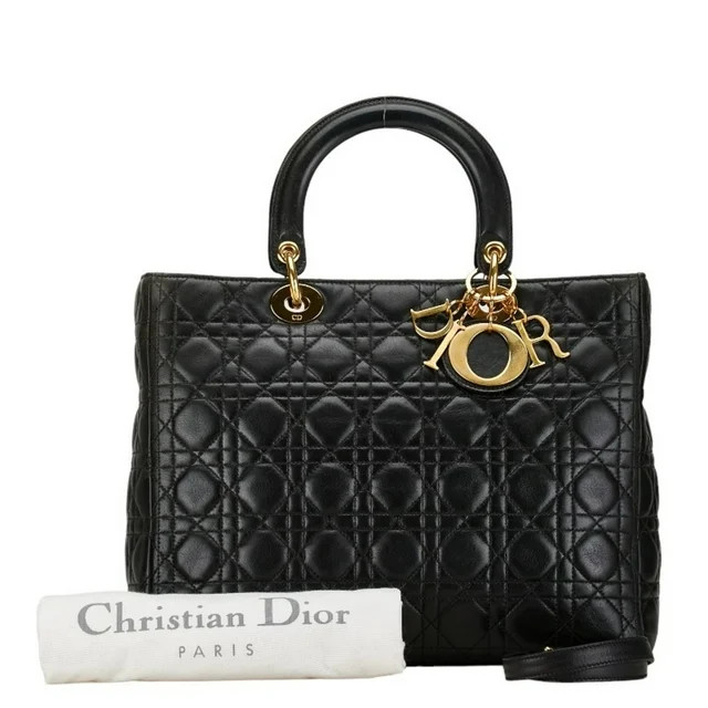 Pre-Owned Christian Dior Dior Cannage Lady Handbag Shoulder Bag Black Lambskin Women's (Good) | Walmart (US)