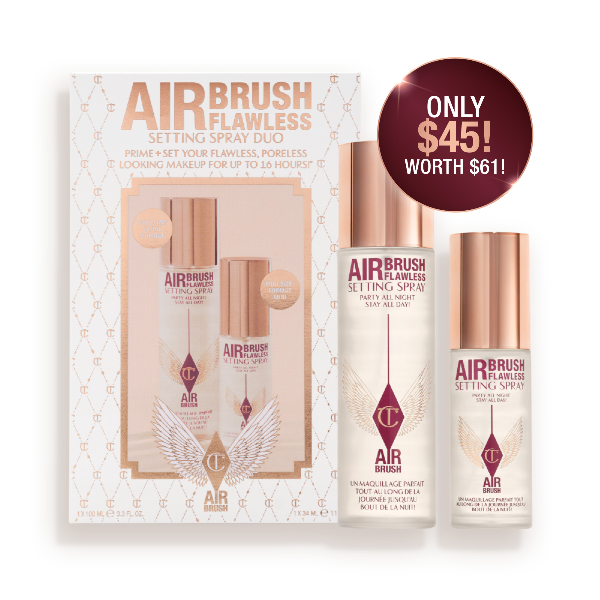 Airbrush Flawless Setting Spray Duo: Travel + Full Size Setting Spray | Charlotte Tilbury | Charlotte Tilbury (US)