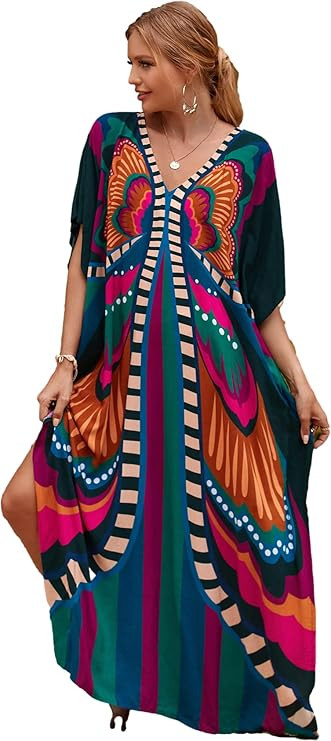 caftans for women plus size swim cover up vneck batwing dress loose fit moroccan caftan mumu dres... | Amazon (US)