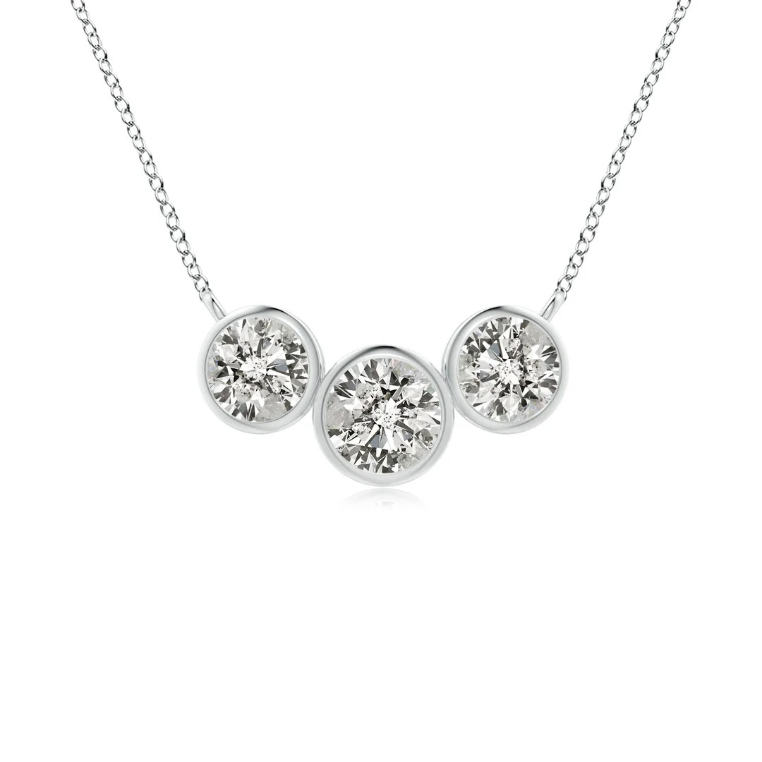 Three Stone Bezel-Set Round Diamond Pendant | Angara Inc.