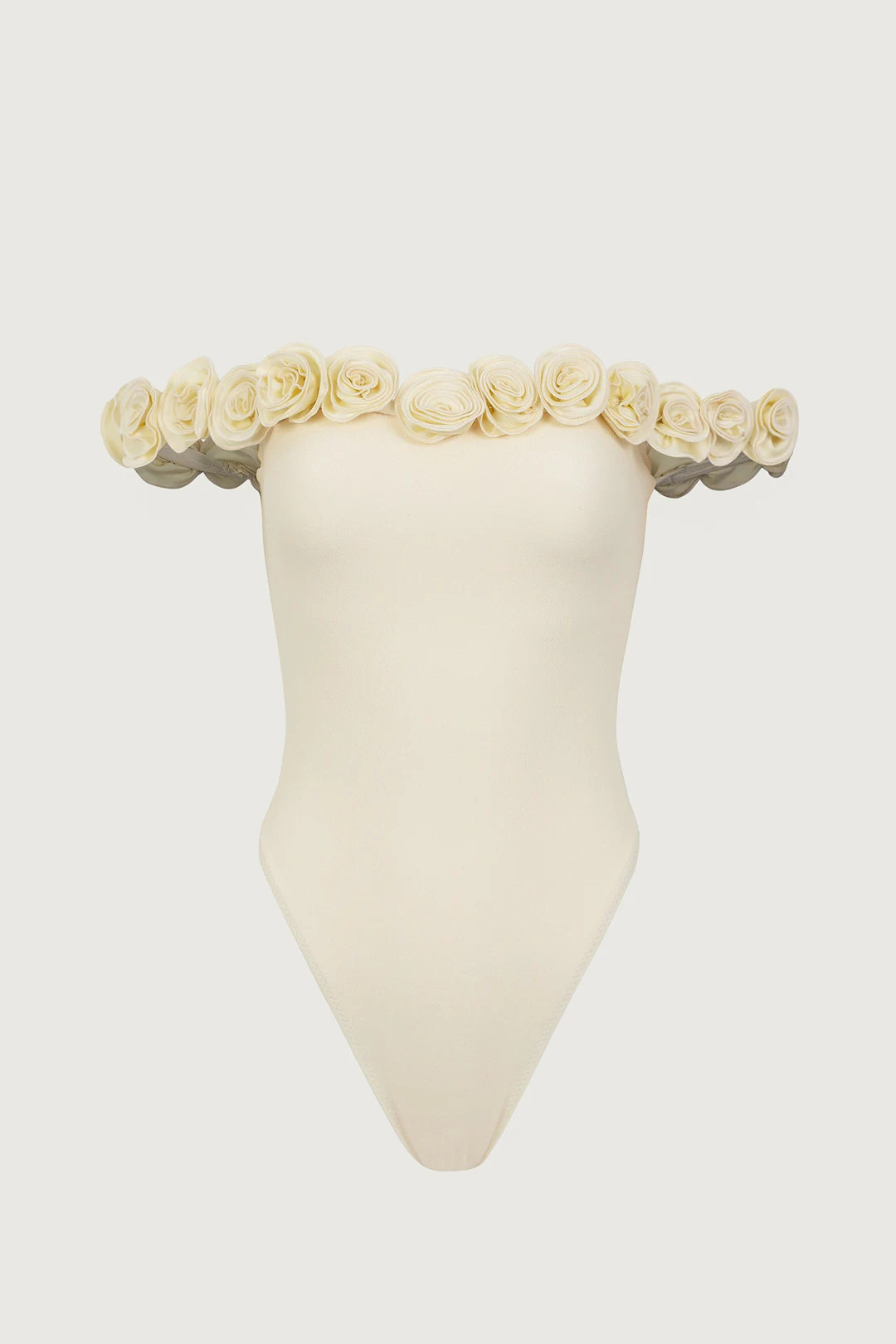 Rosette Off Shoulder One Piece (Faux Suede Cream/Cream) | SAME