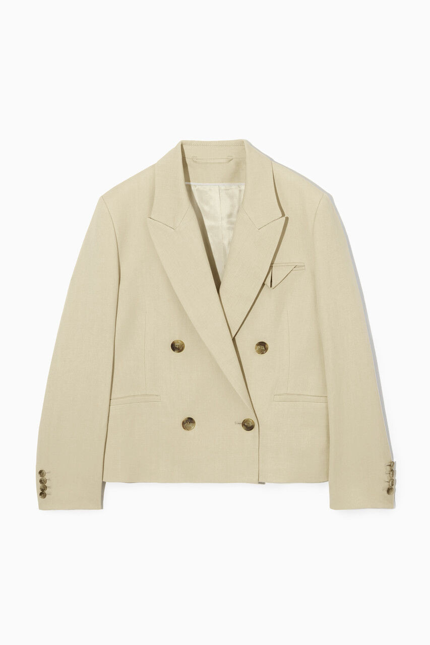 DOUBLE-BREASTED CROPPED LINEN-BLEND BLAZER | COS (EU)