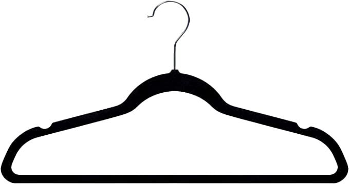 Amazon Basics Slim, Velvet, Non-Slip Clothes Suit Hangers, Black/Silver - Pack of 50 | Amazon (US)