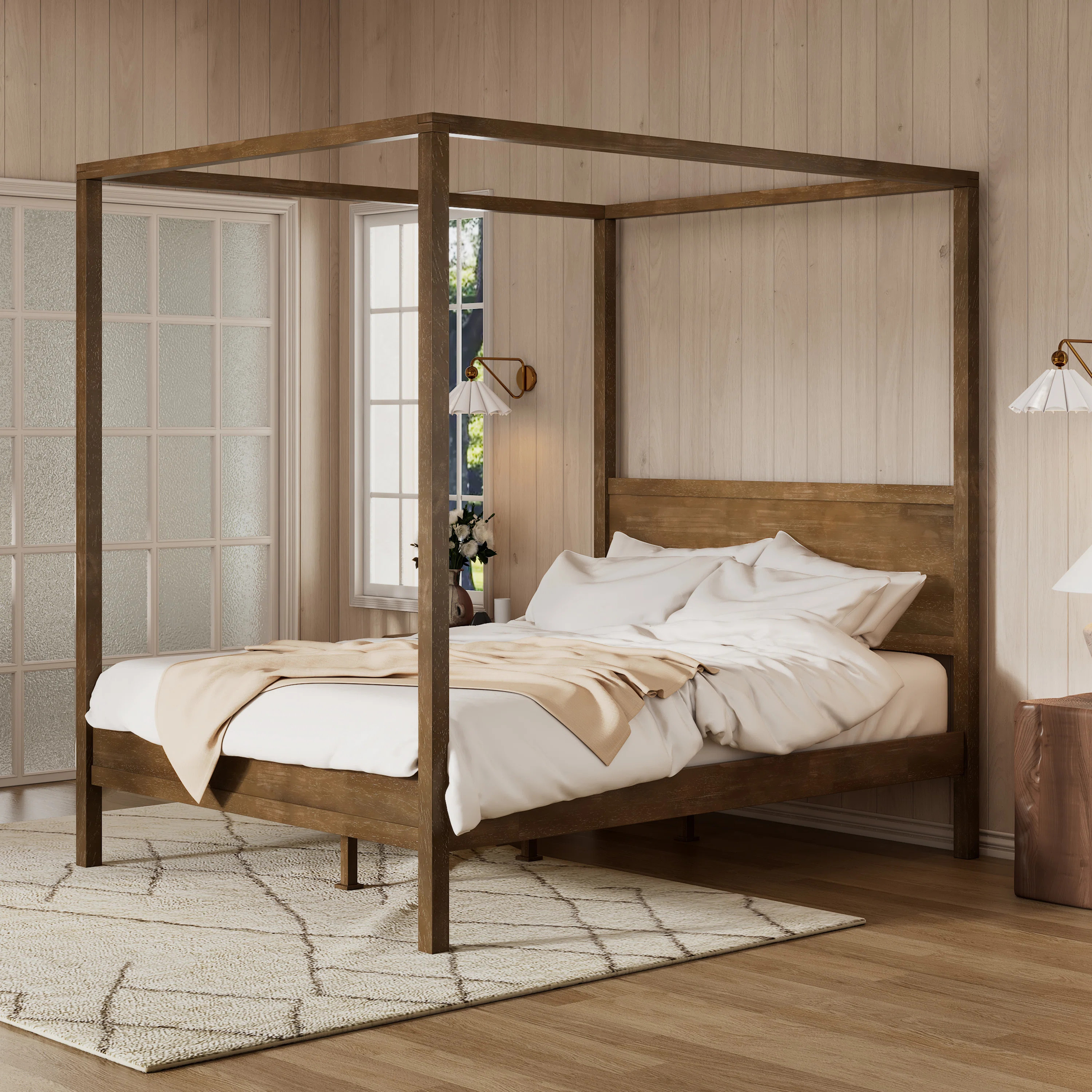 Alonso Solid Wood Canopy Bed With Headboard | Wayfair North America