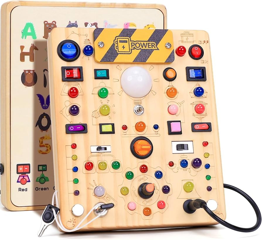 Busy Board with LED Light Switches, Montessori Toys for 1 2 3 Years Old, Toddlers Wooden Toy Sens... | Amazon (US)
