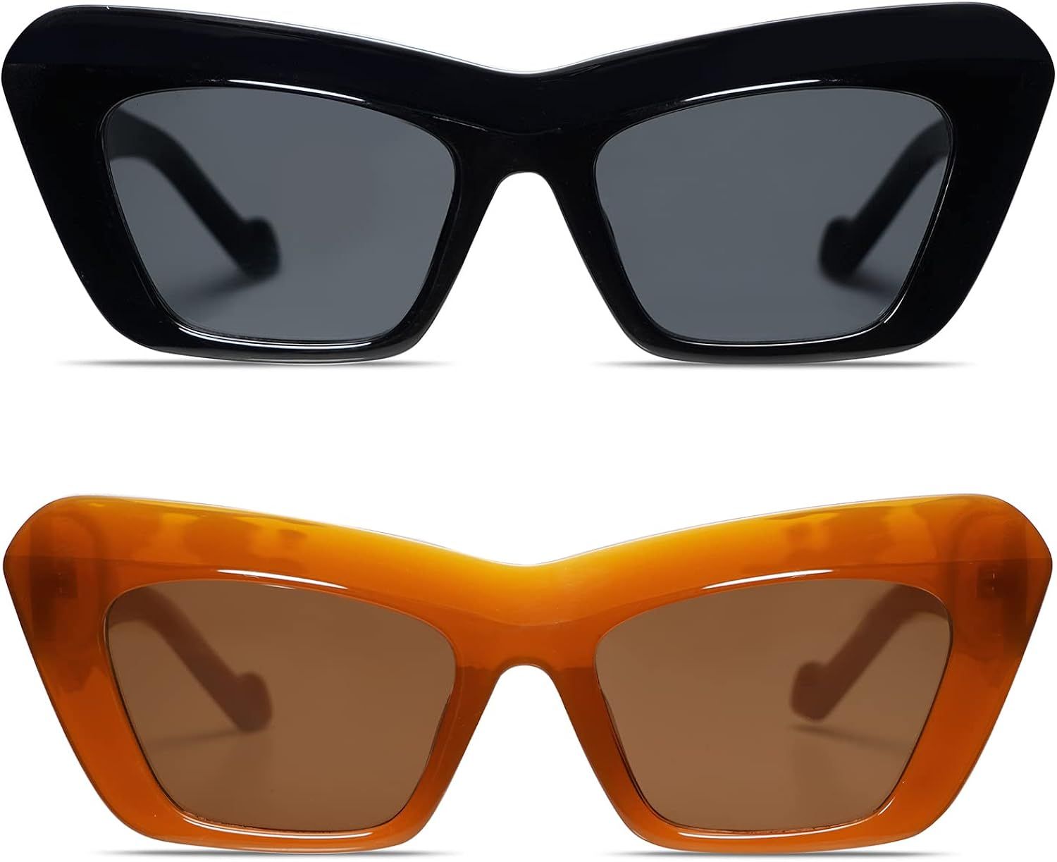 Vintage Square Cat Eye Sunglasses for Women Men Y2K Retro 70s Cateye Thick Frame Trendy Sun Glass... | Amazon (US)