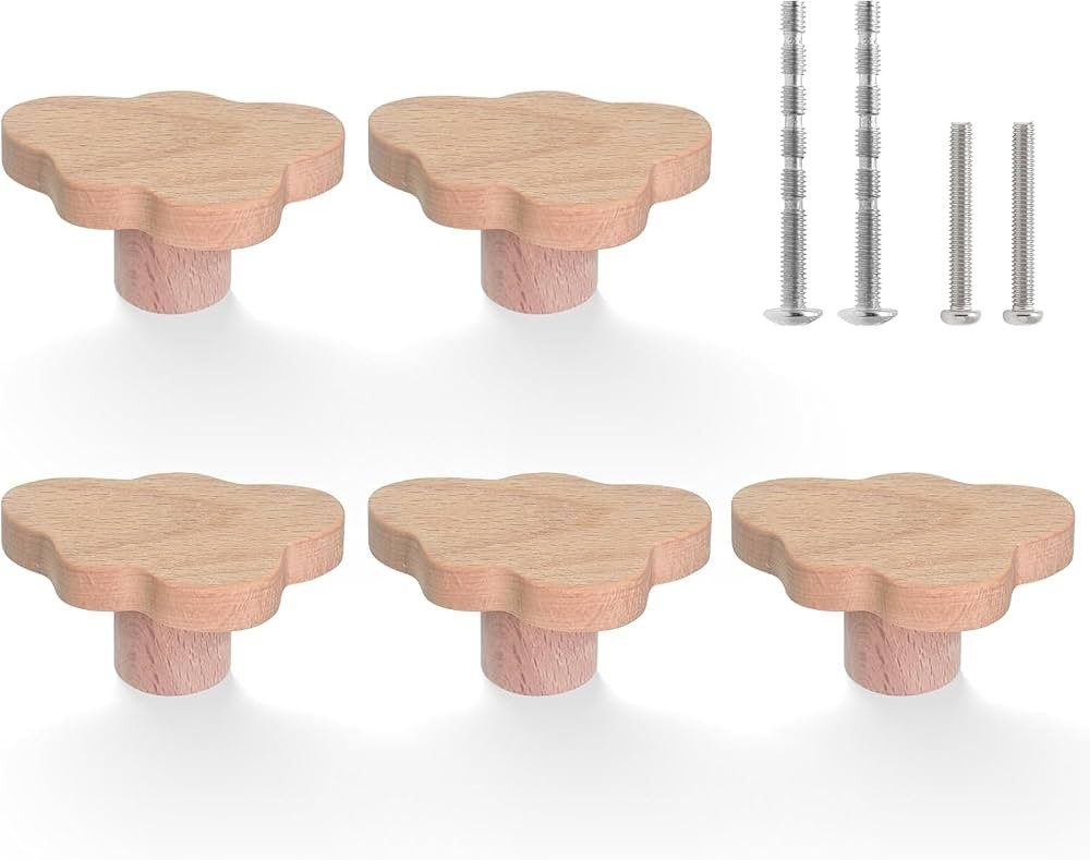 6 Pcs Wood Drawer Knobs, Cloud Shape Wooden Cabinet Knobs Boho Dresser Knobs Pulls Handles, Wood ... | Amazon (US)