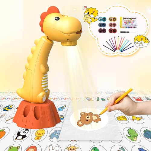 MFEESYOB Drawing Projector for Kids,Tracing and Drawing Projector with 96 Slide Cartoon Patterns and 12 Color Brushes,Smart Art Sketcher Projector for Boys and Girls Aged 3-8 Years (Yellow) | Amazon (US)