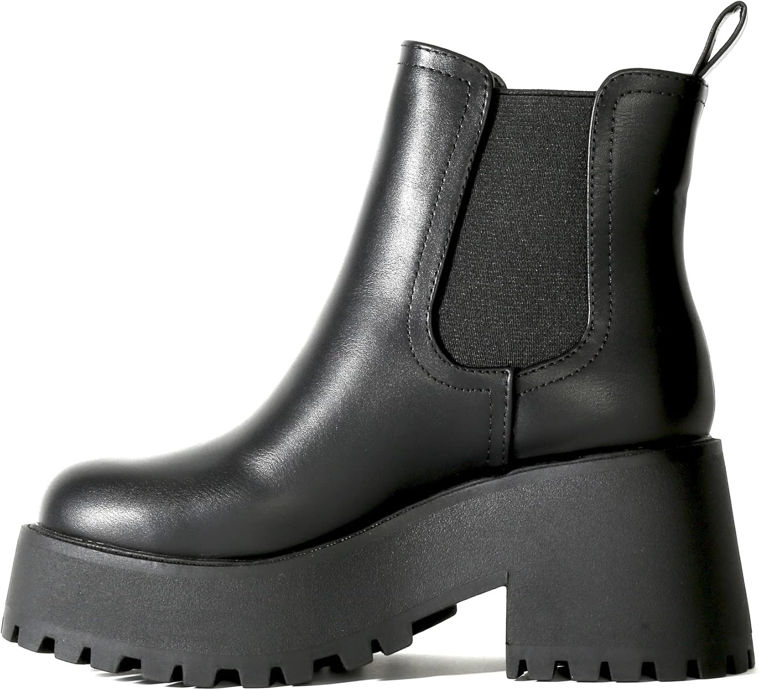 Lena- Women's Fashion Chunky Lug Sole Boot Round Toe Chelsea Elastic Booties | Amazon (US)