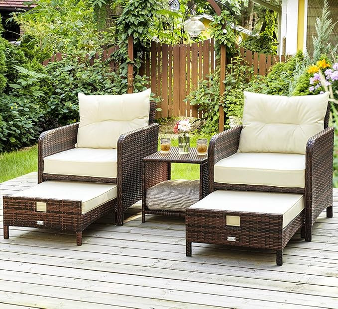 Pamapic 5 Pieces Patio Furniture Set, Rattan Balcony Furniture with Ottomans, PE Wicker Outdoor P... | Amazon (US)