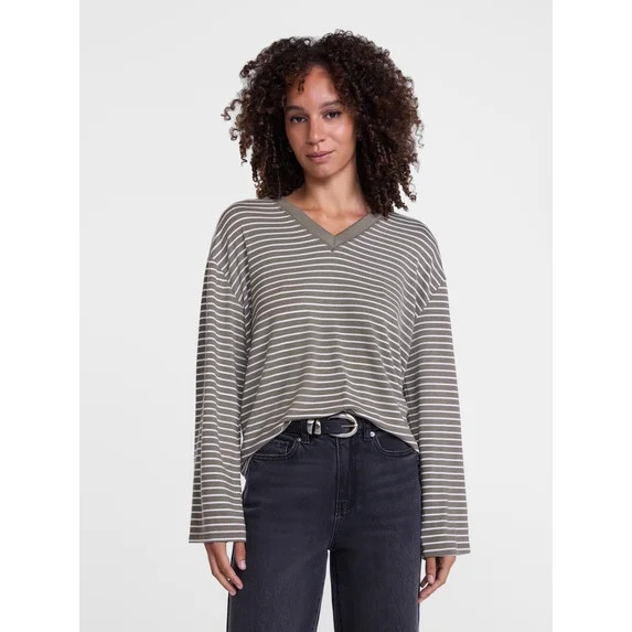 Scenario Women's and Women's Plus Relaxed Tee with Long Sleeves, Sizes XS-4X | Walmart (US)