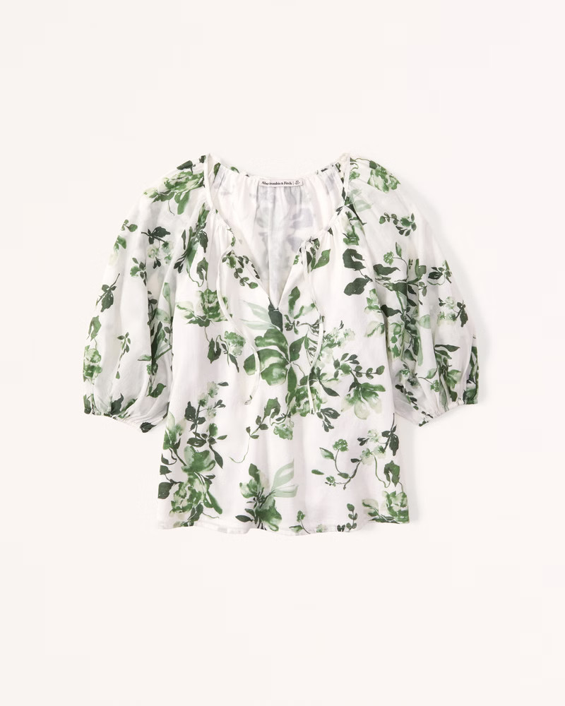 Short-Sleeve Cotton Sheer Peasant Top | Abercrombie & Fitch (US)