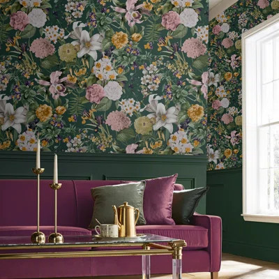 Glasshouse Flora Emerald Wallpaper | Wayfair North America