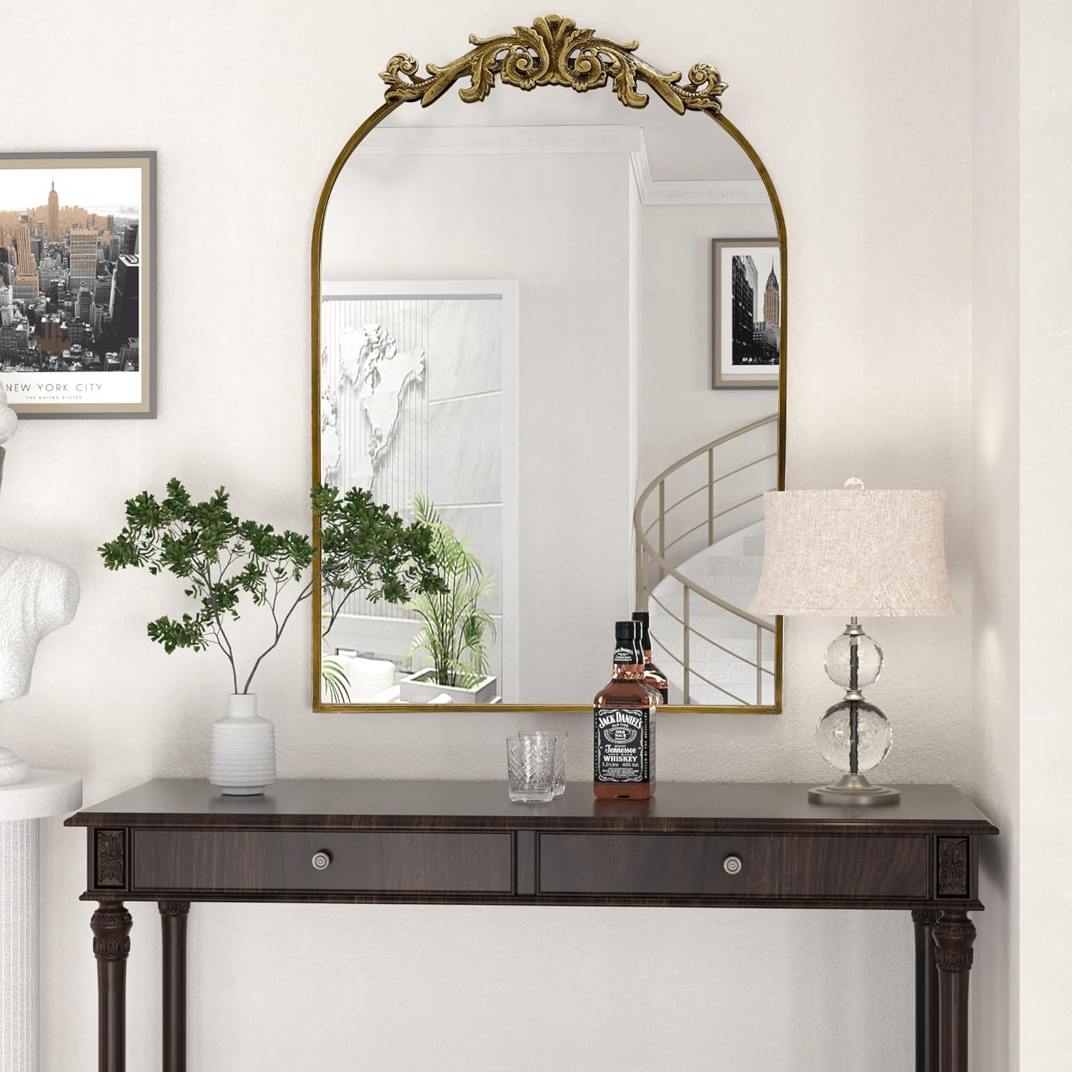 24x36 Inch Gold Vintage Mirror for Bathroom, Ornate Oil Rubbed Gold Arched Wall Mirror Decor Big ... | Amazon (US)