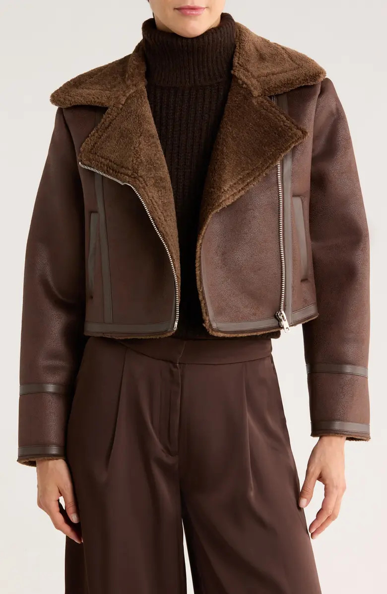 JASON WU Faux Fur Lined Faux Leather Crop Moto Jacket | Nordstromrack | Nordstrom Rack