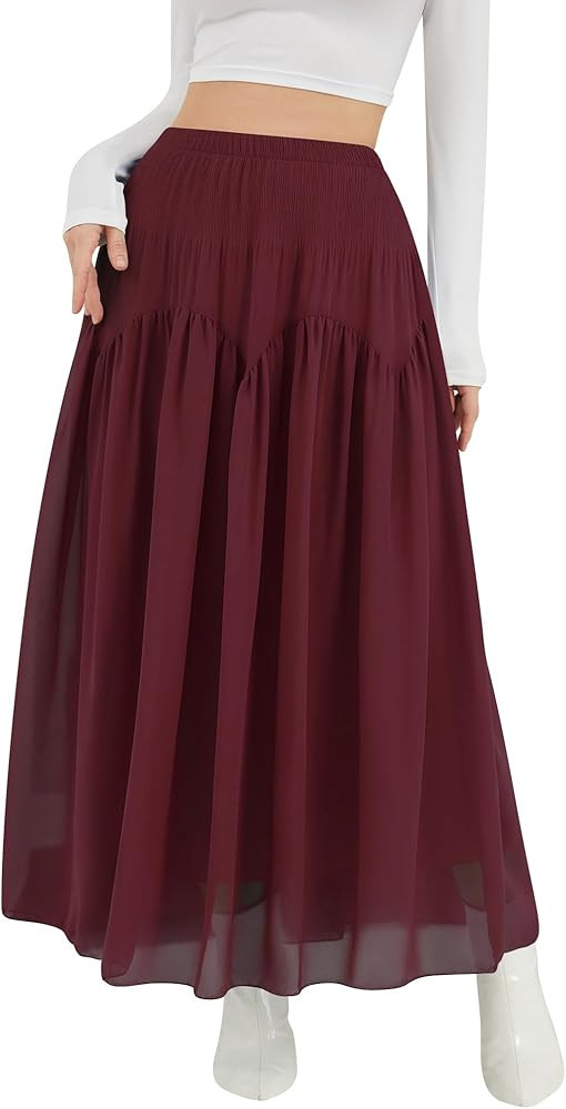 NASHALYLY Maxi Skirt for Women A-Line High Waisted Elastic Chiffon Renaissance Long Skirt | Amazon (US)