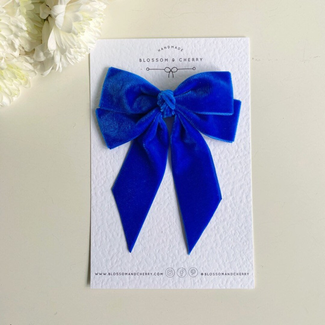 Velvet Hair Bow, Royal Blue Velvet Bow, Short Tail Hair Bow, Velvet Hair Bobble, Velvet Hair Bow ... | Etsy (US)