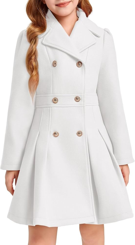 Haloumoning Girls Winter Dress Coat Button Peacoat Notch Lapel Double Breasted Outerwear with Poc... | Amazon (US)