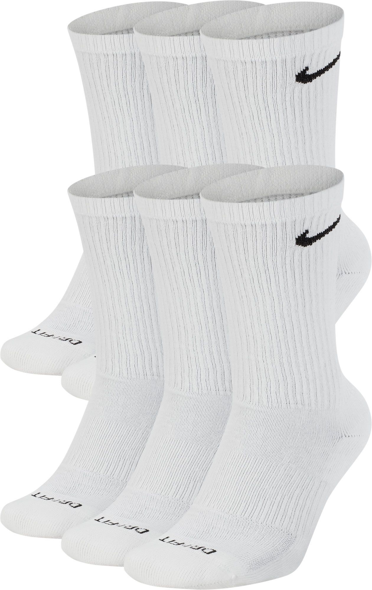 Nike Dri-FIT Everyday Plus Cushion Training Crew Socks - 6 Pack, Men's, Large, White | Dick's Sporting Goods