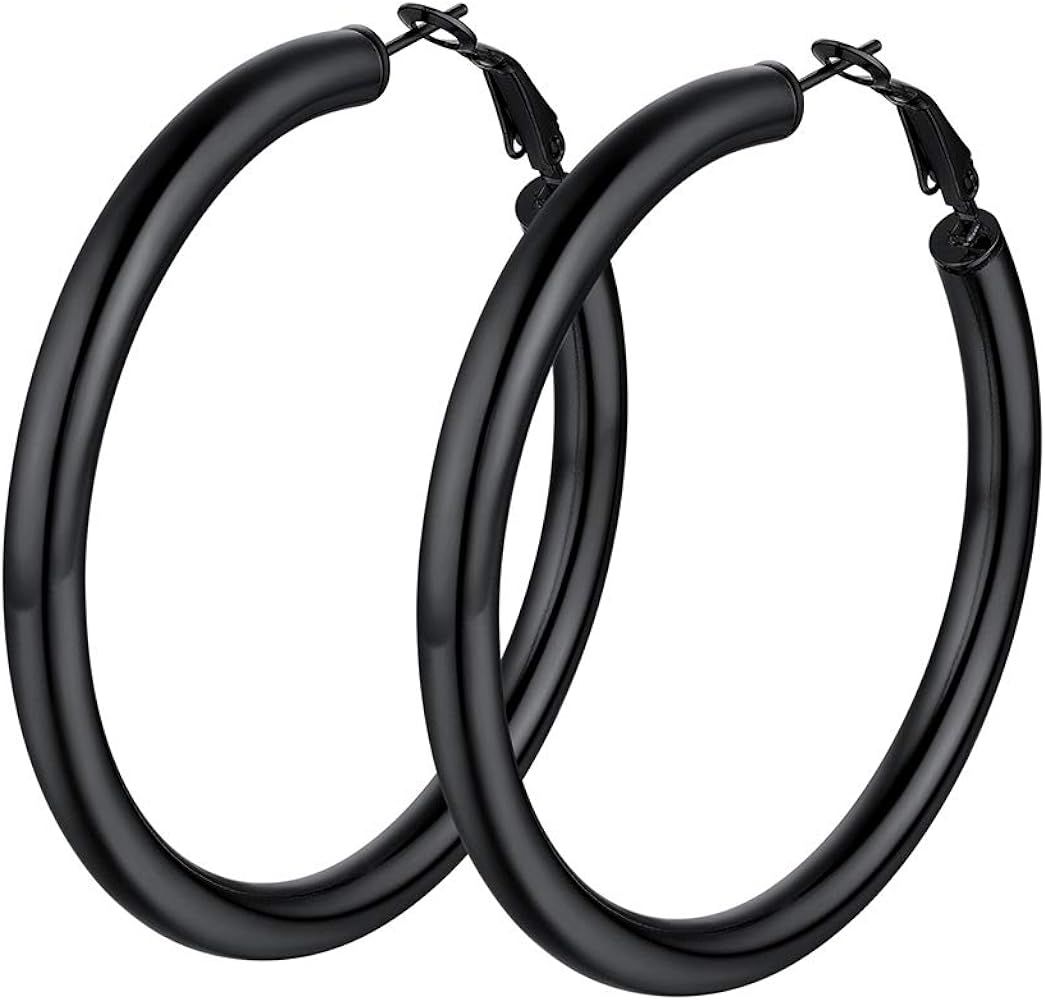 Stainless Steel Chunky Hoop Earrings For Women, Minimalist And Chic Jewelry, Black/18K Real Gold ... | Amazon (US)