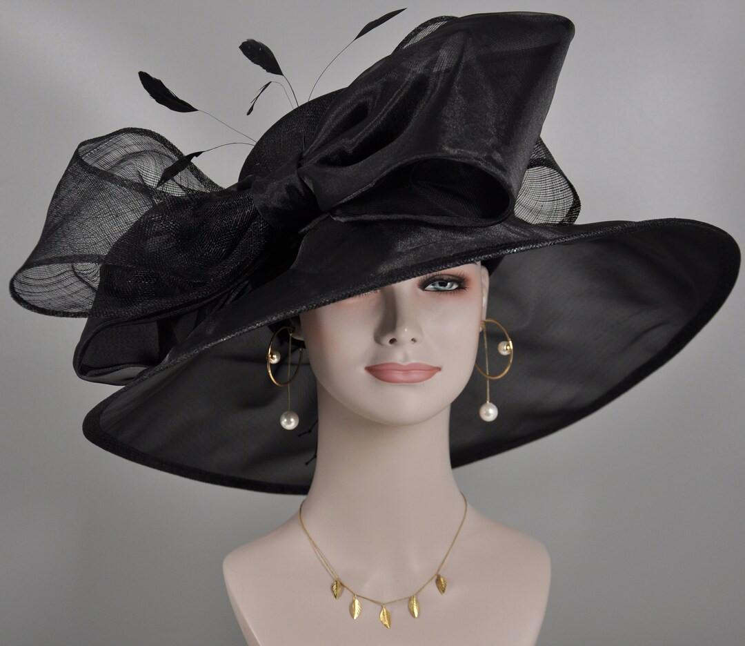 Black Derby Hat: Wide Brim Sinamay Church Hat - Etsy | Etsy (US)