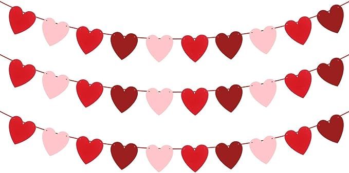 Felt Heart Garland for Valentines Decorations - Pack of 30, No DIY | Red, Rose, Light Pink Heart ... | Amazon (US)