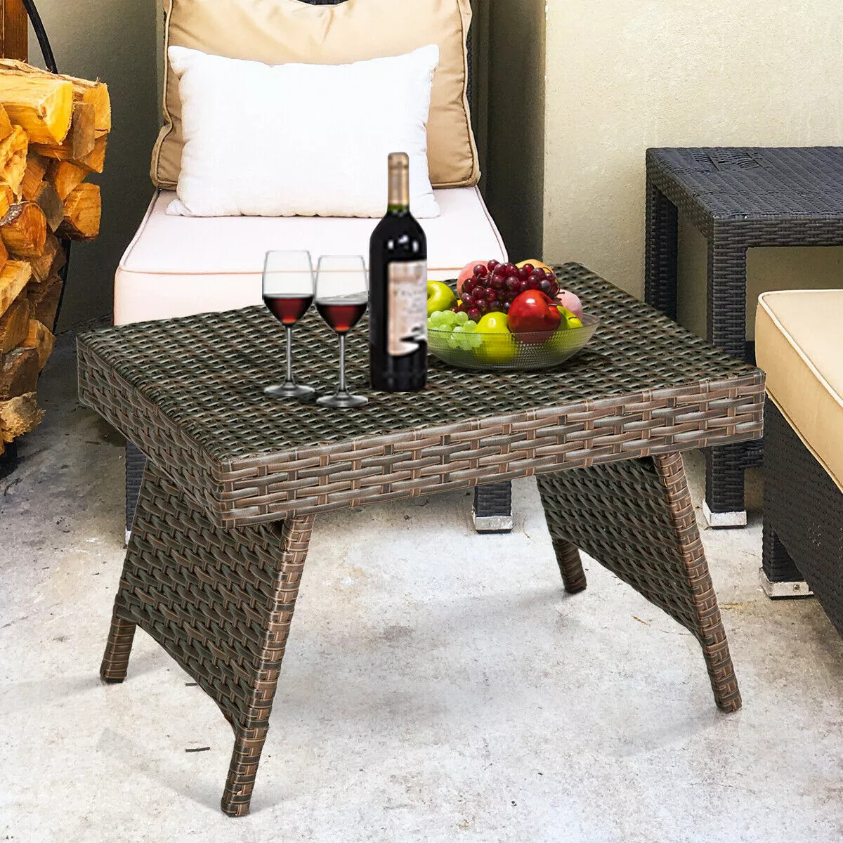 Costway Patio Folding Wicker Side Coffee Table Poolside Garden Lawn Bistro Furniture | Target