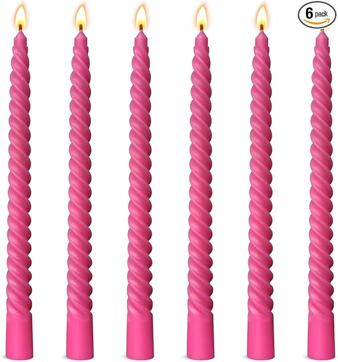 6 Pack 10 Inch Hot-Pink Spiral Taper Candles for Christmas and Holiday Home Decoration, Unscented... | Amazon (US)