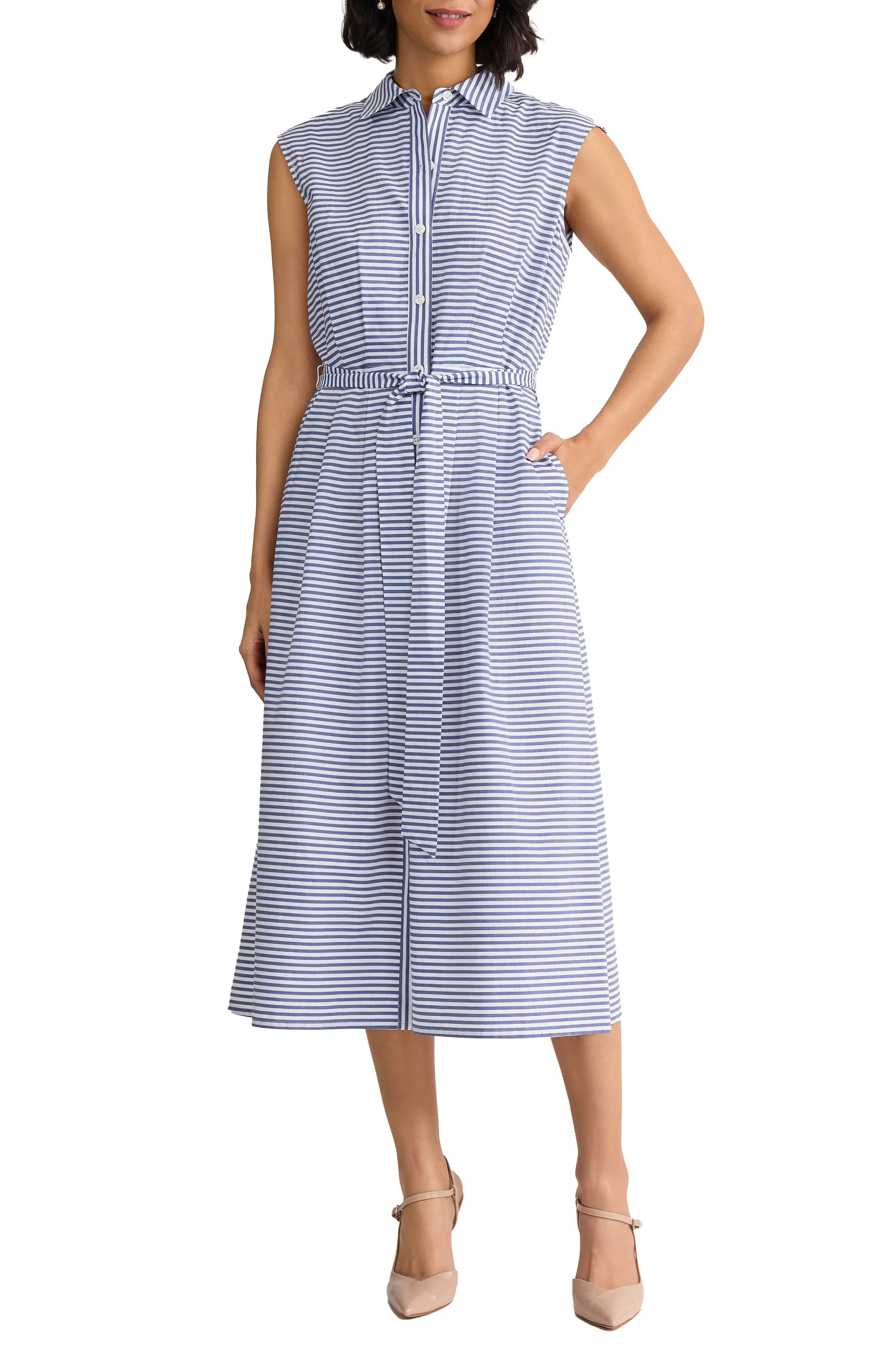 Summer Stripe Sleeveless Midi Shirtdress (Women) | Nordstrom | Nordstrom