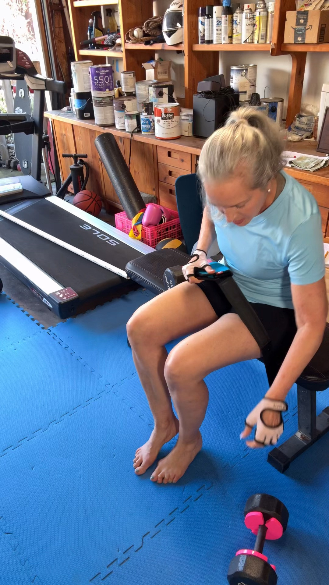 Everything I use to make hip thrusts simple and progressive.

The Bella Booty belt setup makes it easy to load and adjust weight without overthinking it.
I use fractional plates in addition to dumbells, these are the fun colored ones, so I can increase in small increments as I get stronger.

That’s how you actually progress, not big jumps, just consistent increases over time.

Stable setup, full range, strong lockout at the top.

If you’re training at home and want this to feel doable and repeatable, this is it.

Wearing a size small shirt. 

 #LTKfitnessgoals #LTKActive #LTKOver40