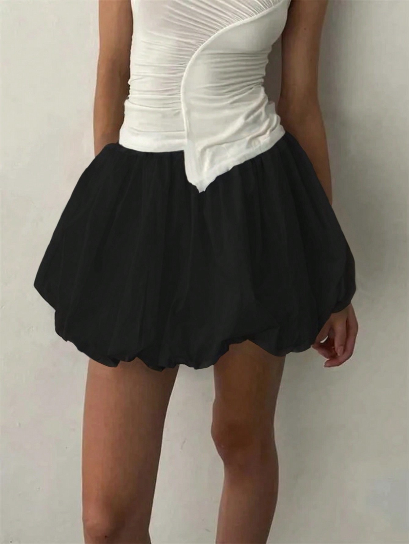 SHEIN Essnce Plus Size Casual Sweet Solid Color Puff Skirt | SHEIN