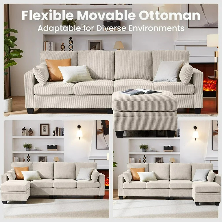 CHIC HOUSE 100" Modular Sectional Couches for Living Room, 4-Seat Oversized L-Shaped Sofa with Mo... | Walmart (US)