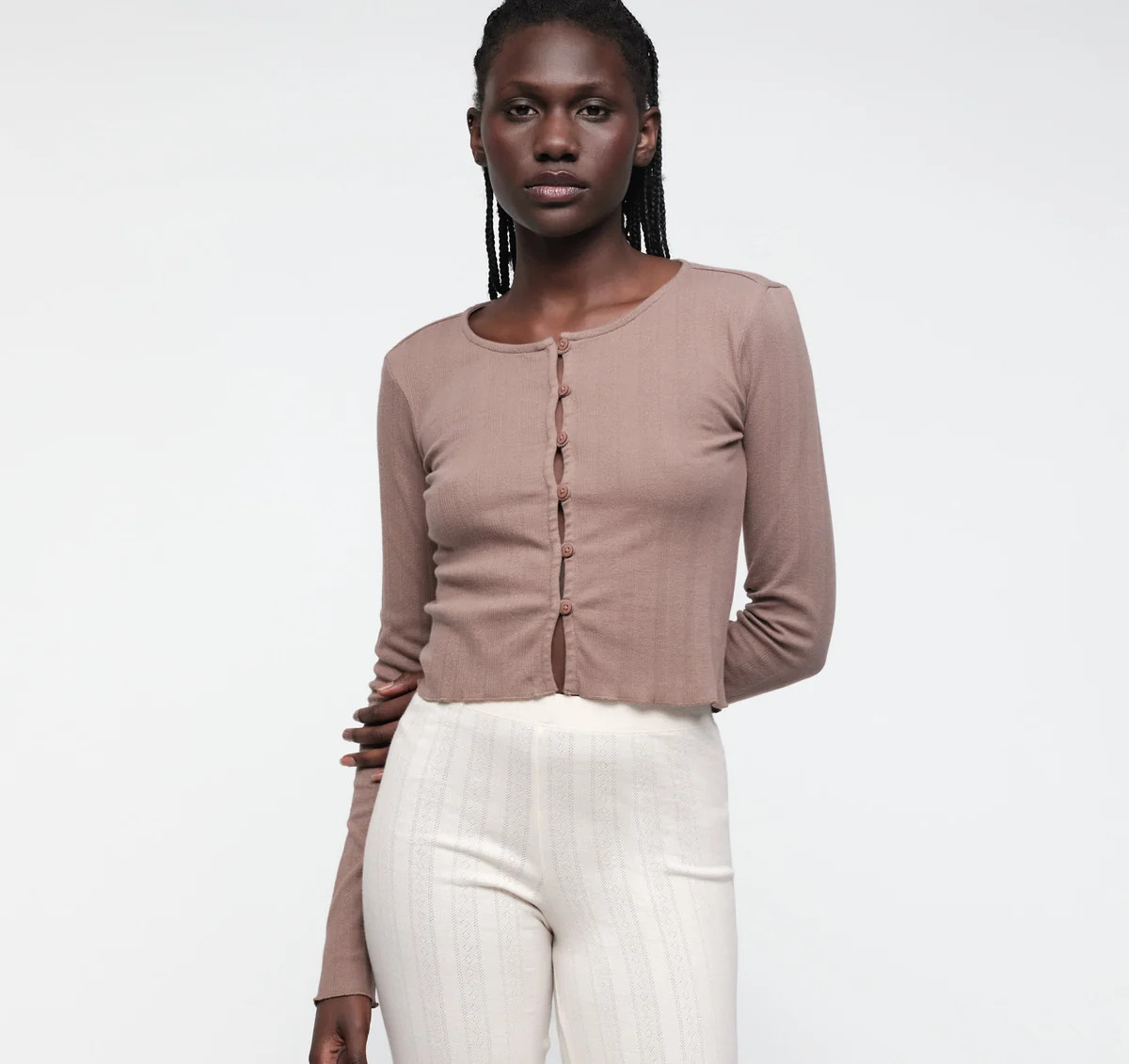 Pointelle Cardigan - Clay | Organic Basics