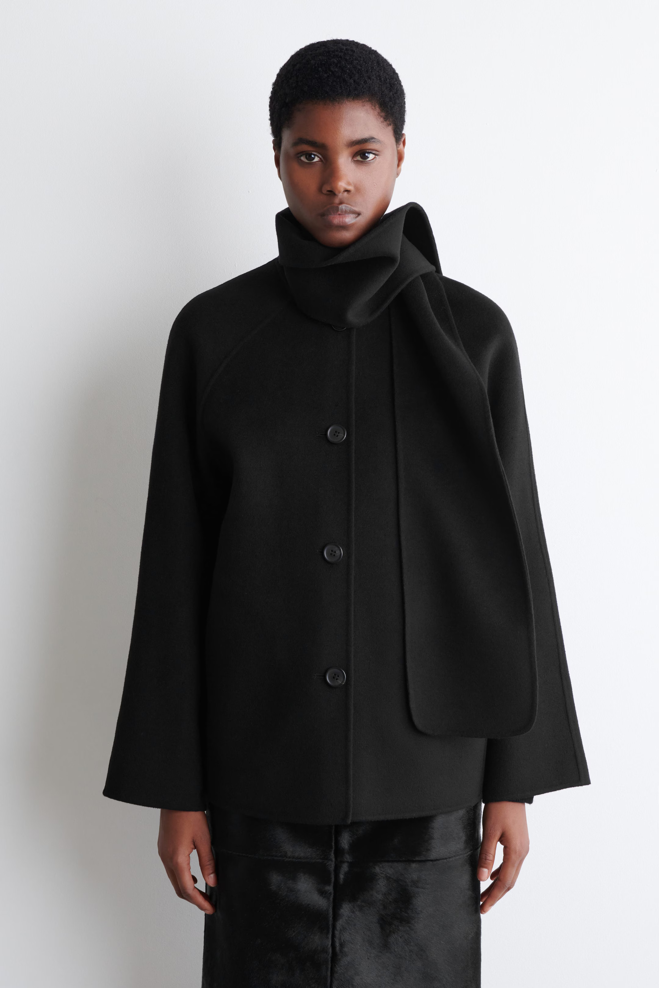 DOUBLE-FACED WOOL SCARF SHORT JACKET - BLACK | COS US | COS (US)