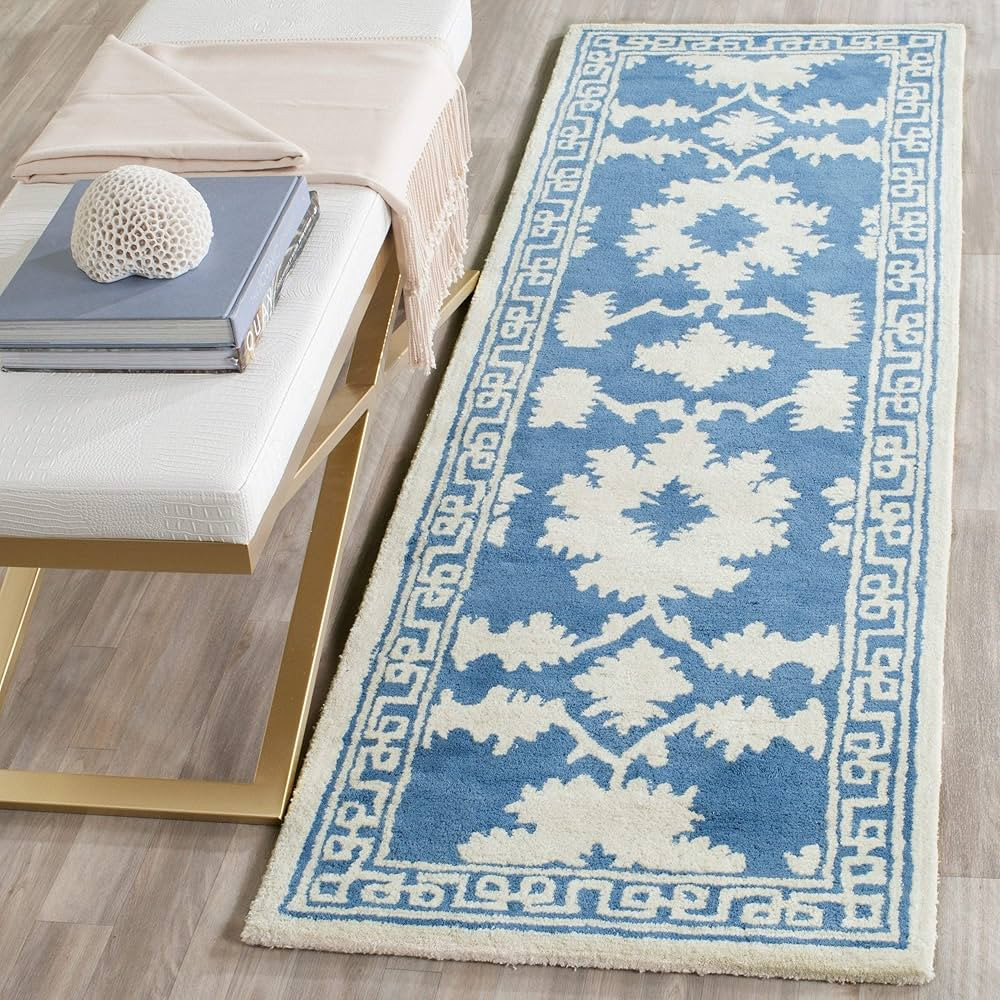 SAFAVIEH Bella Collection 2'3" x 7' Blue/Ivory BEL132A Handmade Premium Wool Runner Rug | Amazon (US)
