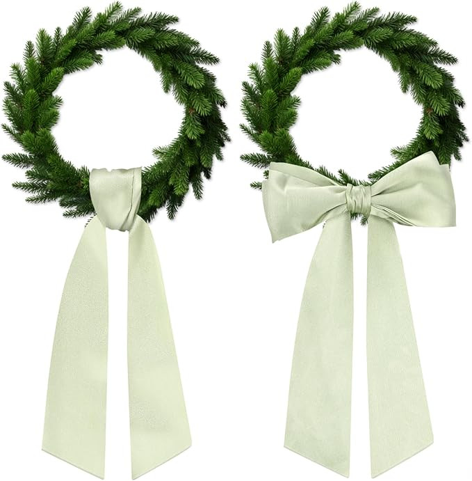 2Pcs Sage Green Wreath Sash for Front Door - Blank Satin Embroidery Monogram Plain Sash for Wreat... | Amazon (US)